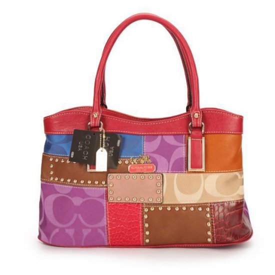 Coach Holiday Fashion Stud Medium Red Multi Satchels EBM Coach Holiday Fashion Stud Medium Red Multi Satchels EBM